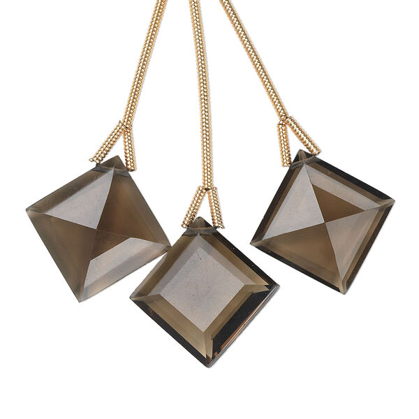 Bead, smoky quartz (heated / irradiated), 18x18mm hand-cut top-drilled faceted diamond, B+ grade, Mohs hardness 7. Sold per pkg of 3 beads. image number 0
