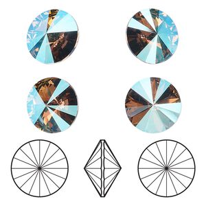 Chaton 4pk black diamond shimmer foil back, Crystal Passions® 12mm rivoli 1122