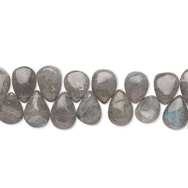 Bead, labradorite (natural), 6x5mm-10x7mm hand-cut top-drilled puffed teardrop, B- grade, Mohs hardness 6 to 6-1/2. Sold per 9-inch strand. image number 0