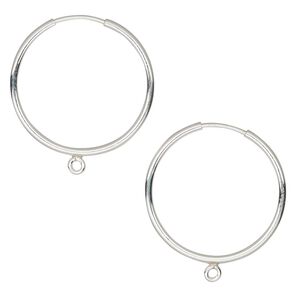 Earring hoop 1pkg2 sterling silver, 20mm round / endless loop / bottom loop, 21 gauge 1 pair