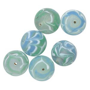 Bead, glass, translucent matte blue / green / multicolored, 20mm round. Sold per pkg of 6.