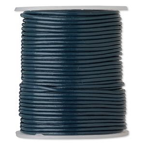 Cord, leather (dyed), dark blue, 1-1.2mm round. Sold per 25-yard spool.