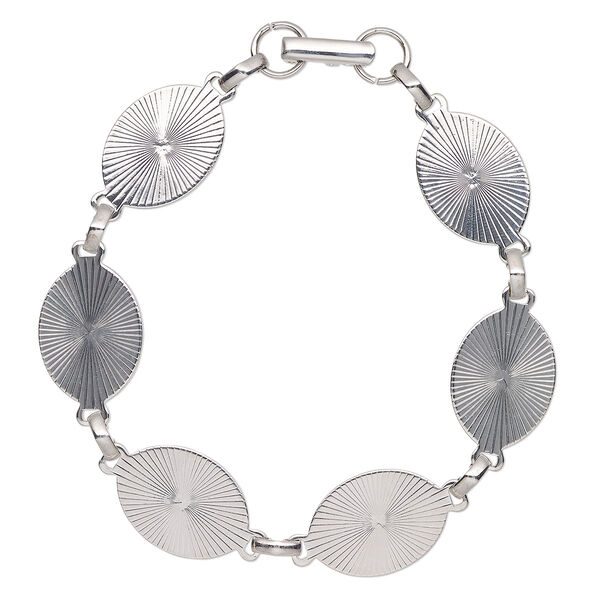 Bracelet, antique silver-finished steel, 20x15mm oval sunburst, 8 inches with fold-over clasp. Sold individually. image number 0