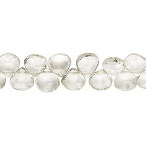 Green quartz 1pkg1, hand-cut top-drilled faceted puffed teardrop bead 9 inch 6-7mm
