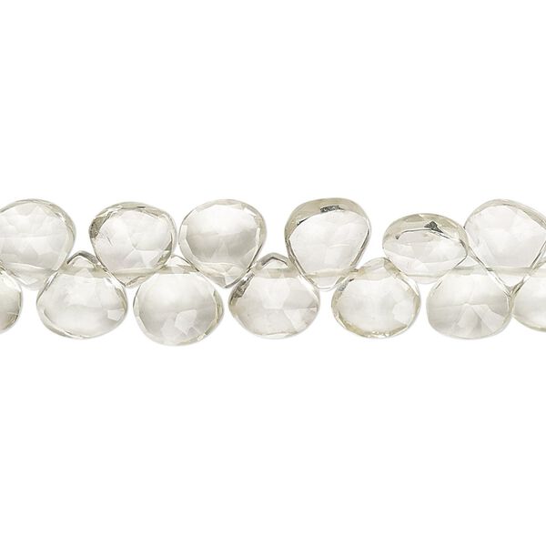 Green quartz 1pkg1, hand-cut top-drilled faceted puffed teardrop bead 9 inch 6-7mm image number 0