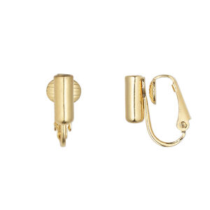 Ear wire 1pkg10, earclip converter, gold-plated brass / silicone, 16mm fishhook with 10mm barrel, fits up to 20 gauge earstud, 5 pair