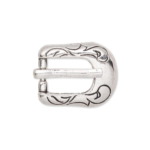 Clasp, antiqued silver-finished "pewter" (zinc-based alloy), 24x19mm single-sided buckle with swirl design, 14x9.5mm inside diameter. Sold per pkg of 2. image number 0