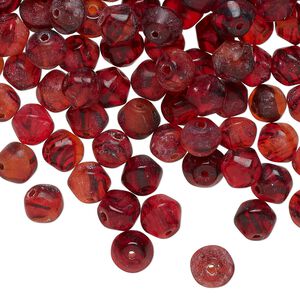 Bead, lampworked glass, translucent red and dark red, 6mm bicone. Sold per 2-ounce pkg, approximately 210 beads.