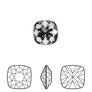 Fancy stone 1pk black diamond foil back, Crystal Passions® 12mm cushion 4470