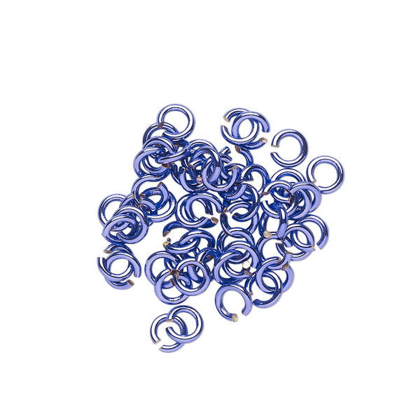 Jump ring, electro-coated brass, purple, 4mm round, 2.4mm inside diameter, 20 gauge. Sold per pkg of 50. image number 0