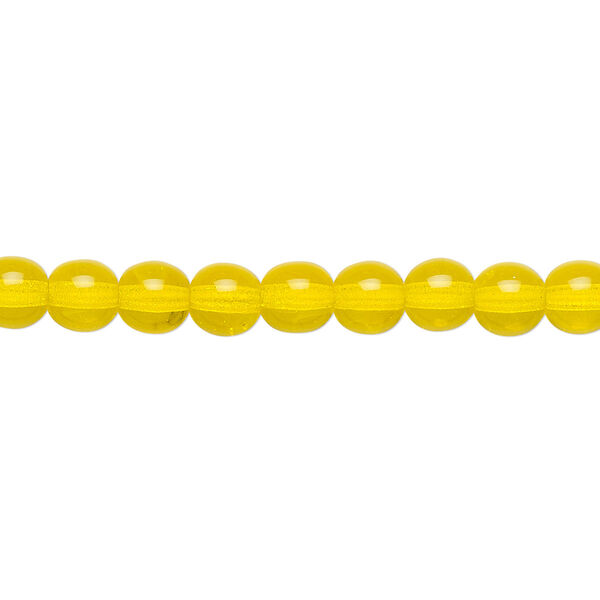 Bead, Czech glass druk, transparent yellow, 6mm round. Sold per 15-1/2" to 16" strand. image number 0
