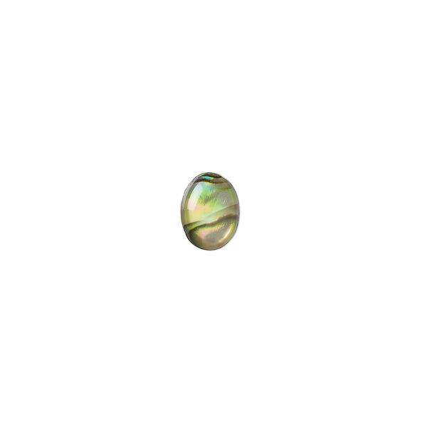 Cabochon, paua shell (coated), 8x6mm calibrated oval, Mohs hardness 3-1/2. Sold per pkg of 10. image number 0