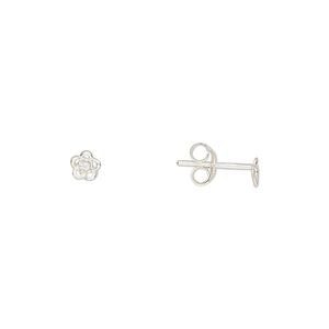 Earstud sterling silver / Preciosa crystal 1pkg2, 4mm flower / earnuts included, Create Compliments® crystal clear 1 pair