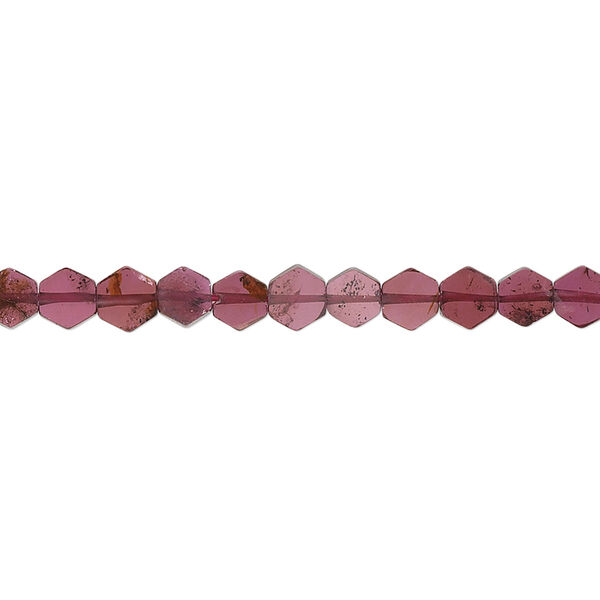 Bead, garnet (dyed), 4x1mm-5x4mm hand-cut flat hexagon, B grade, Mohs hardness 7 to 7-1/2. Sold per 16-inch strand. image number 0