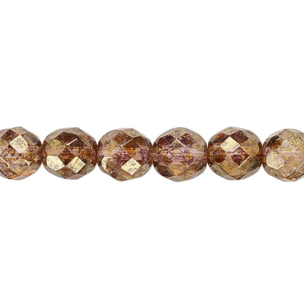 Bead, Czech fire-polished glass, copper luster, 8mm faceted round. Sold per pkg of 600 (1/2 mass). image number 0