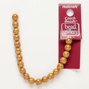 Bead, Czech glass, opaque orange travertine, 7-8mm round. Sold per pkg of 20.
