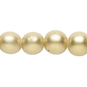 Bead 1pkg1, Taiwanese cheesewood (dyed / waxed), frosted yellow gold, 11-12 round, 15-1/2 to 16 inches.