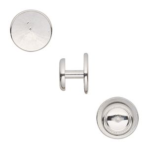 Cuff link, imitation rhodium-finished brass, 12x8mm overall with 12mm round pad. Sold per pkg of 2 pairs.