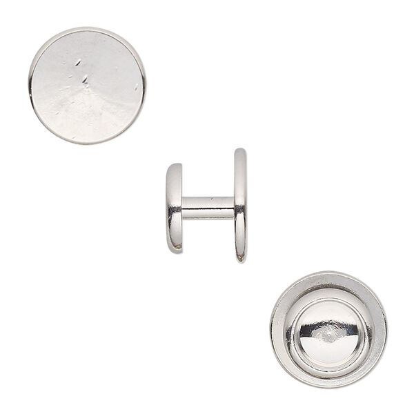 Cuff link, imitation rhodium-finished brass, 12x8mm overall with 12mm round pad. Sold per pkg of 2 pairs. image number 0