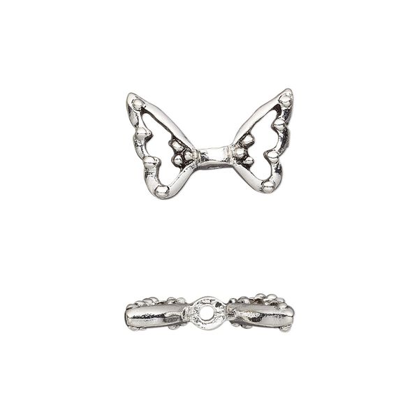 Bead 1pkg2 silver-plated pewter, 17.5x11mm open wing, antique image number 0