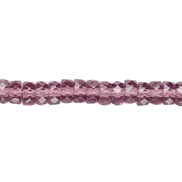 Bead, Czech fire-polished glass, amethyst purple, 6x3mm faceted rondelle. Sold per 15-1/2" to 16" strand. image number 0