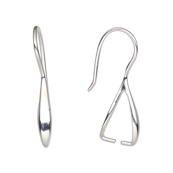 Ear wire, sterling silver, 19mm fishhook with ice-pick bail and 10mm grip length, 20 gauge. Sold per pair. image number 0