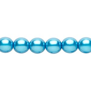 Bead, Czech pearl-coated glass druk, turquoise blue, 8mm round. Sold per 15-1/2" to 16" strand.