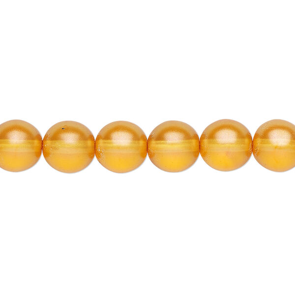Bead, Czech pressed glass, pearlized orange, 8mm round. Sold per 16-inch strand, approximately 50 beads. image number 0