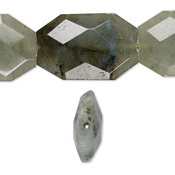 Bead, labradorite (natural), large faceted puffed nugget, Mohs hardness 6 to 6-1/2. Sold per 15-1/2" to 16" strand. image number 0