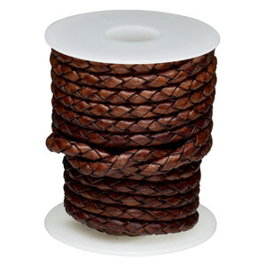 Cord, leather (dyed) 1pkg5yd, antique wood brown, 4mm braided round, per spool.