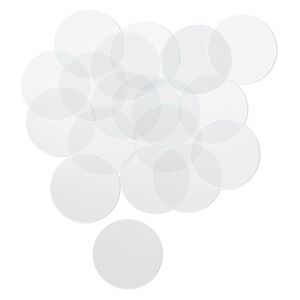 Design element, glass, clear, 1-1/4 inch flat round with cut edges. Sold per pkg of 20.