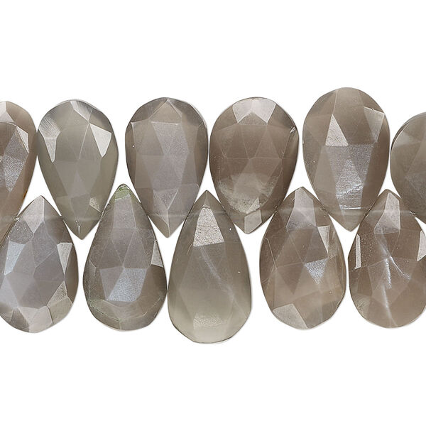 Grey moonstone 1pkg1, hand-cut top-drilled faceted puffed teardrop bead natural B+ grade, 8 inch 13x8mm-15x10mm image number 0