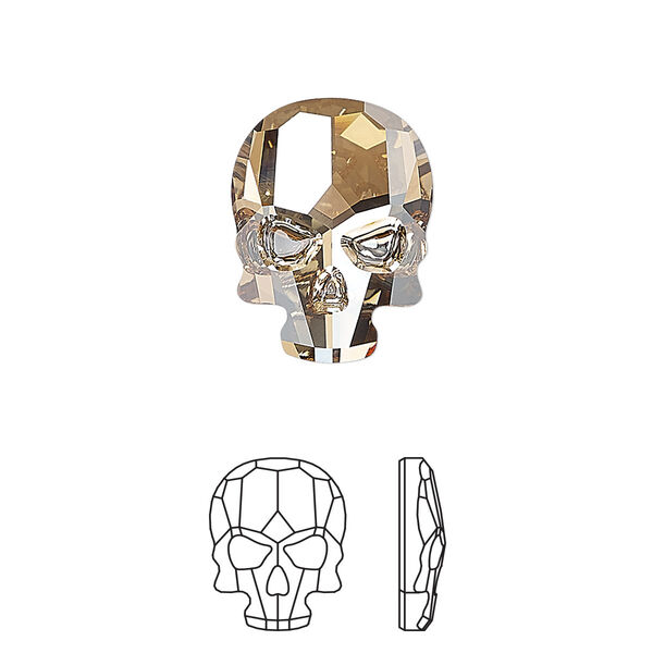 Flat back 1pk crystal golden shadow foil back, Crystal Passions® 18x14mm skull 2856 image number 0