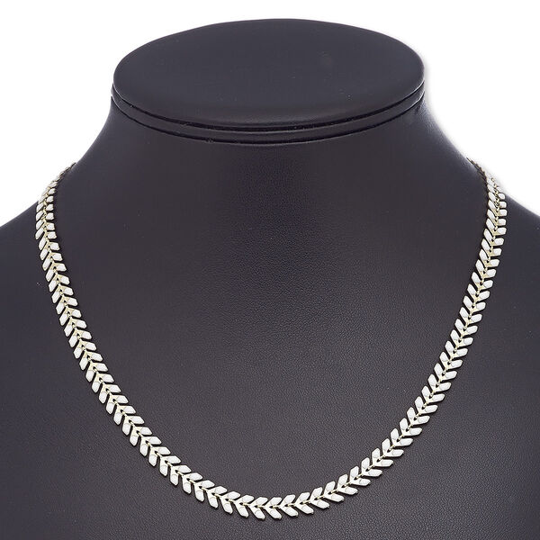 Necklace, epoxy and gold-plated brass, white, 6.5mm wide with wreath design, 18 inches with 2-inch extender chain and lobster claw clasp. Sold individually. image number 0