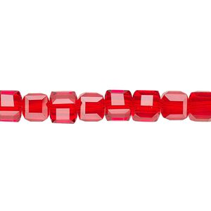 Bead 1pk 18 facets transparent red, Celestial Crystal® 6mm cube 15.5-16 inch