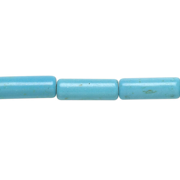 Bead, magnesite (dyed / stabilized), blue-green, 15x5mm round tube, C- grade, Mohs hardness 3-1/2 to 4. Sold per 15-inch strand. image number 0