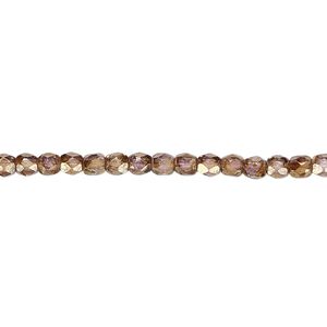 Bead, Czech fire-polished glass, copper luster, 3mm faceted round. Sold per 15-1/2" to 16" strand.