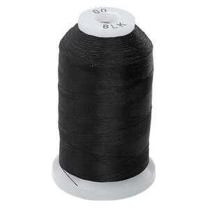 Thread, Purely Silk™, 3-ply, black, size OO. Sold per 695-yard spool.