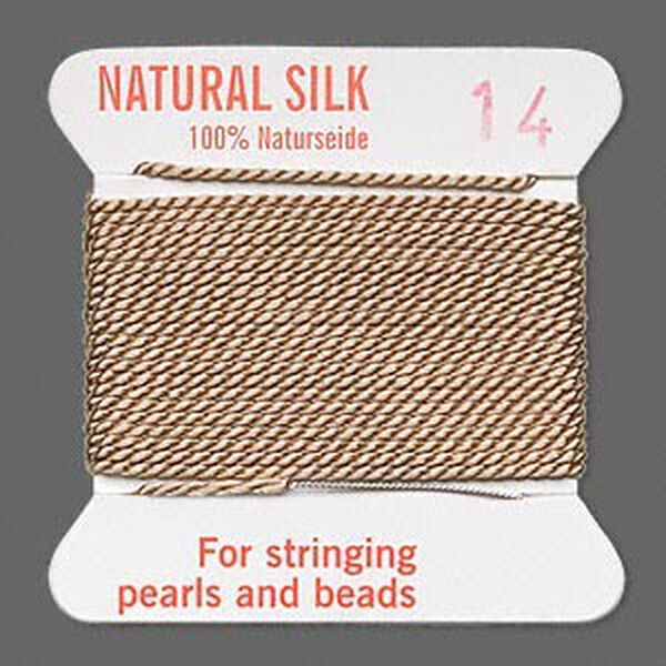 Thread, Griffin, silk, beige, size #14. Sold per 2-meter card (approximately 78 inches). image number 0