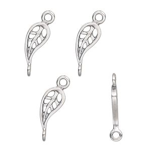 Link, JBB Findings, sterling silver, 15x6mm leaf. Sold per pkg of 4.