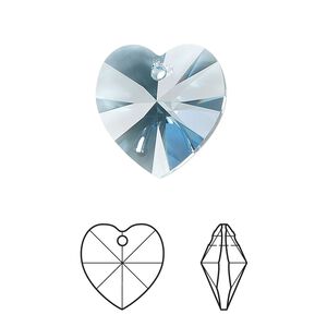 Drop 2pk aquamarine, Crystal Passions® 18mm pendant heart 6228
