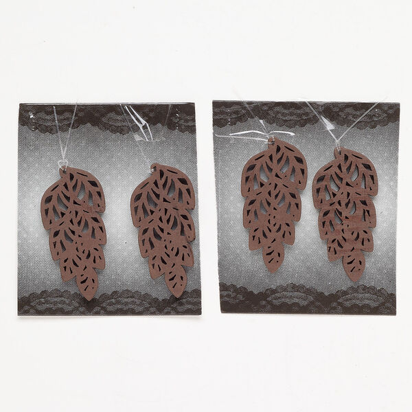 Focal 1pkg4, wood, 44x21mm-44x22mm top-drilled leaf with cutout pattern. image number 0