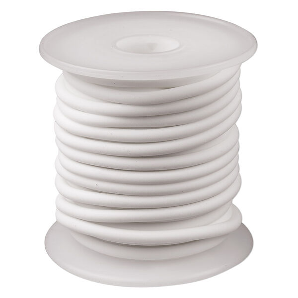 Cord, synthetic rubber, white, 4mm round. Sold per pkg of 10 meters (32.8 feet). image number 0