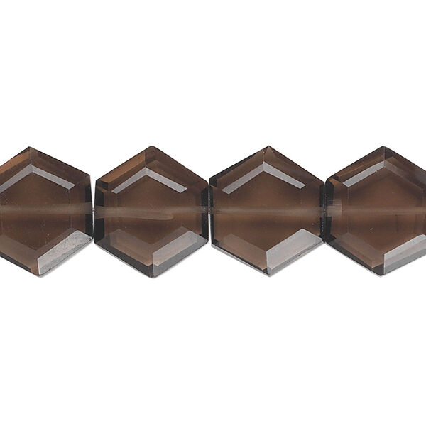 Bead, smoky quartz (heated / irradiated), 13x12mm hand-cut faceted hexagon, B grade, Mohs hardness 7. Sold per pkg of 10. image number 0