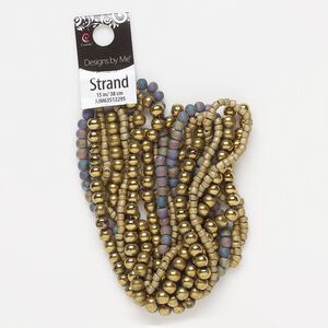 Bead, glass, opaque stardust rainbow / gold / light gold, 3x2mm-7x5mm mixed shapes. Sold per pkg of (5) 15-inch strands.