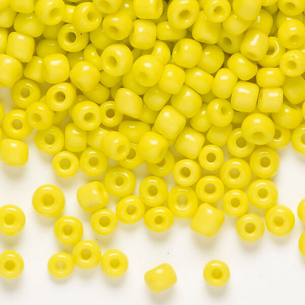 Seed bead, glass, pkg/50g, #6 round, opaque yellow. image number 0