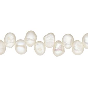 Pearl, cultured freshwater (bleached), white, 8x5mm-11x7mm top-drilled rice, D grade, Mohs hardness 2-1/2 to 4. Sold per 15-inch strand.