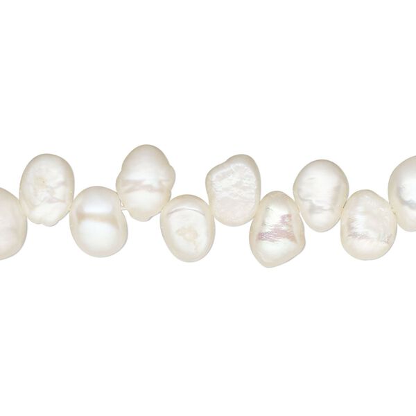 Pearl, cultured freshwater (bleached), white, 8x5mm-11x7mm top-drilled rice, D grade, Mohs hardness 2-1/2 to 4. Sold per 15-inch strand. image number 0