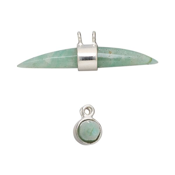 Focal, amazonite (natural) and sterling silver, 33x6mm-36x7mm hand-cut double point with 2 loops, Mohs hardness 6 to 6-1/2. Sold individually. image number 0