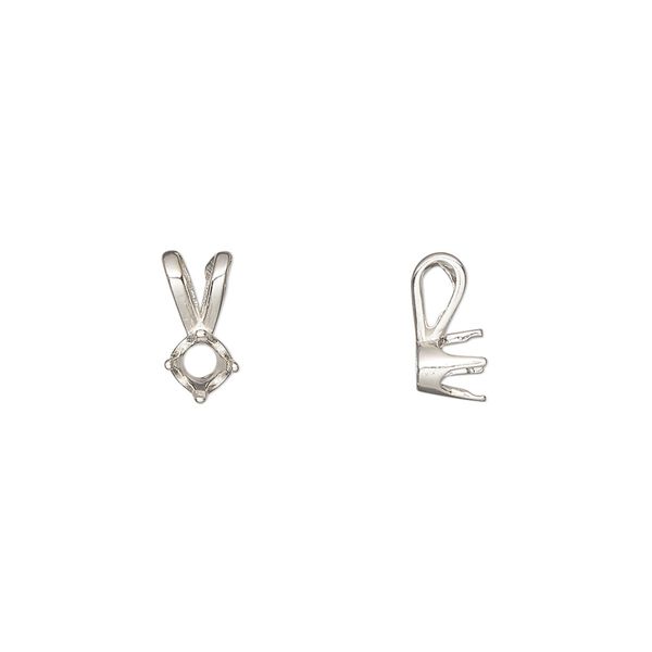 Pendant, Sure-Set™, sterling silver, 4mm pre-notched 4-prong round setting. Sold individually. image number 0